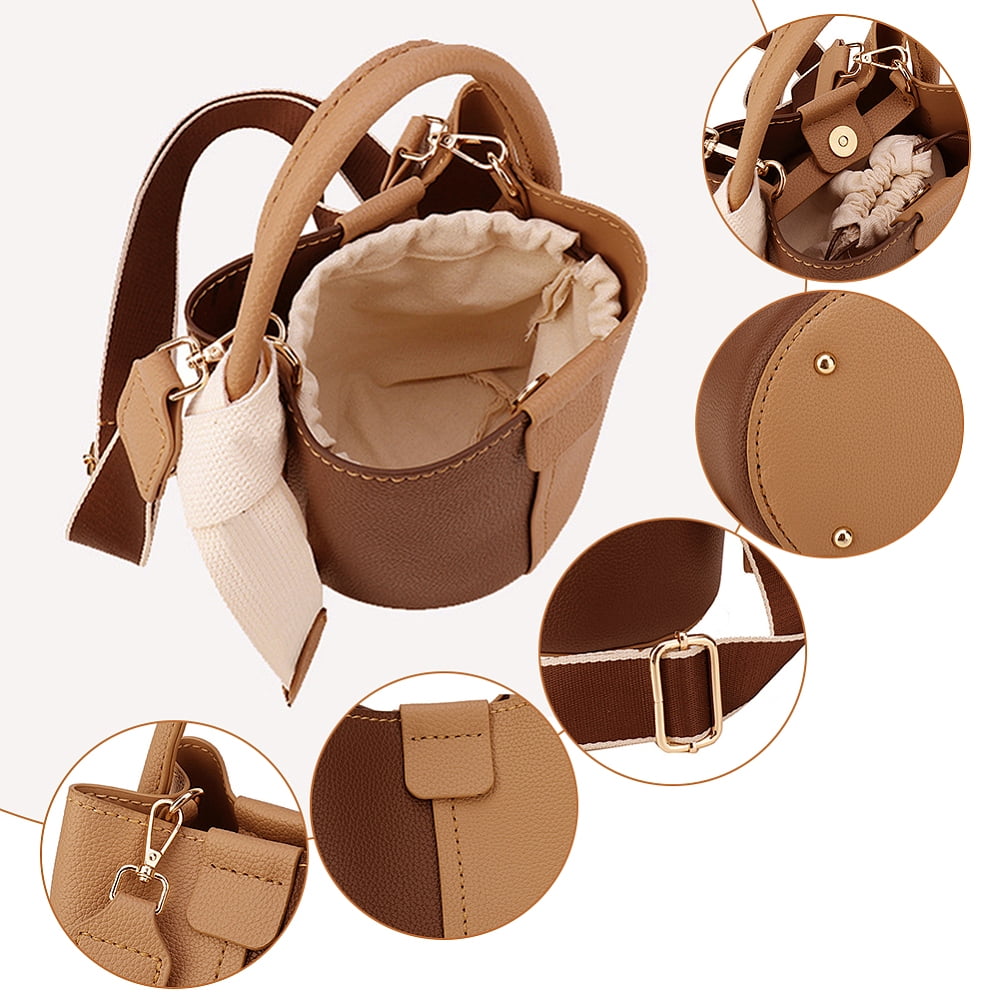 DIY PU Leather Bag Making Kit for Women Handbags Sewing Kit for Adult DIY Bucket Bag Making Kit with Lined Pockets DIY Purse Leather Craft Bag Making