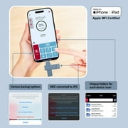 PioData iXflash 128GB Backup Flash Drive – USB Type-A & Type-C for iPhone, iPad, and Computer – Blue, iPhone Storage Photo Stick