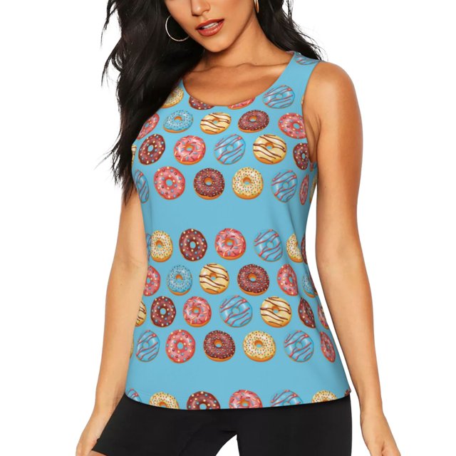 Fotbe Cute Donut Blusas Sin Mangas para Mujer – Estilo Casual, Corte Suelto, Slim-Fit, Cuello Redondo Deportivo, Tops de Verano para Gimnasio y Yoga-Small
