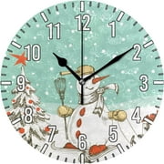 Wellsay 10in Skiing Snowman Wall Clock, Non-Ticking Silent Battery Operated Wall Clock for Kids Living Room Bedroom Kitchen School Office Christmas Decor