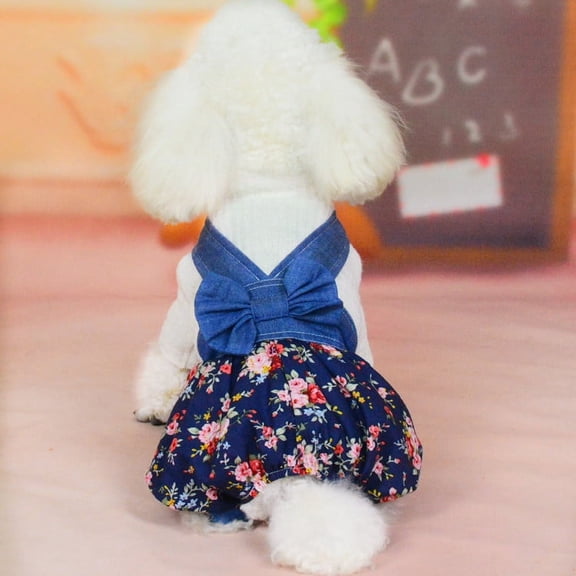 Vorkoi Pet Cotton Denim Jeans Blue Strap Overall Dress Summer Thin Denim Overall Skirt Cat Dog Daily Clothes Costume