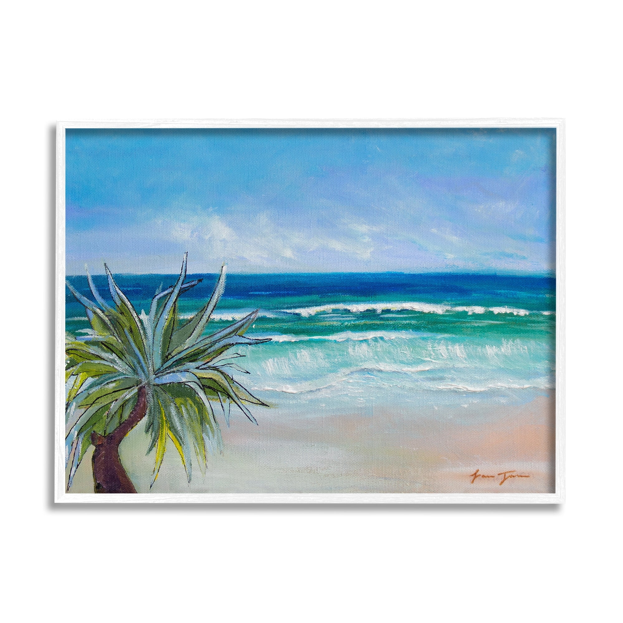Stupell Industries Incoming Waves Summer Beach Palm Tree Blue Painting, 14 x 11, Design by Lauren Jane