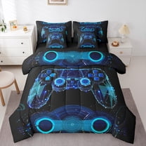 Castle Fairy Boys Blue Gamepads Twin Bedding Sets,Stripes Geometric Bedding Comforter Set