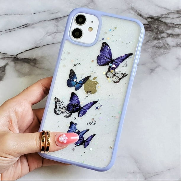 Iphone 11 6 1 Clear Tpu Soft Butterfly Purple Holographic Glitter Sparkle Case Walmart Com Walmart Com