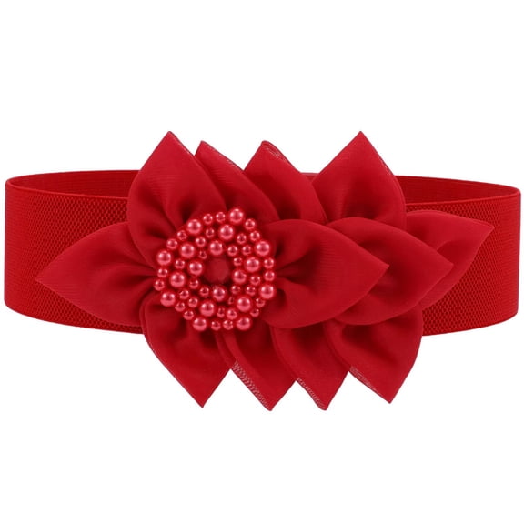 JASGOOD Women's Wide Elastic Belt Fashion Flower Cinch Belt Stretchy Waist Belts for Dresses
