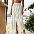thumbnail image 2 of Womens Elastic High Waist Tiered Ruffle Midi Skirt Front Split Button Down Solid Boho Long Skirt for Summer Casual Wear White S(S), 2 of 7