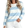 thumbnail image 3 of VBVC Women's Striped Crew Neck Top , Ladies' Loose Fit Drop Shoulder Shirt , Stretchy Long Sleeve Pullover For Women, S-XL, 3 of 6