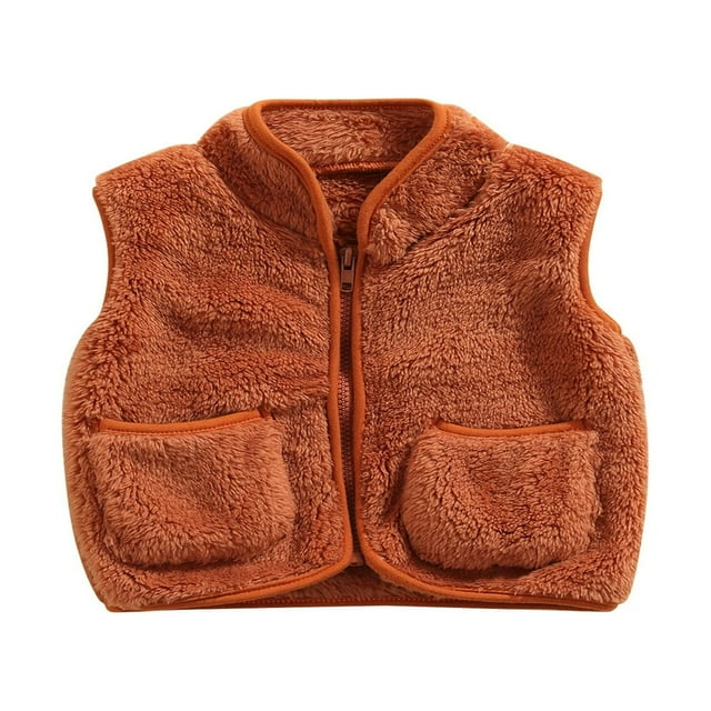 Gilet Sans Manches en Peluche pour Bébé, Enfants, Uni, Col en V, Fermeture Éclair, Vêtement d'Extérieur