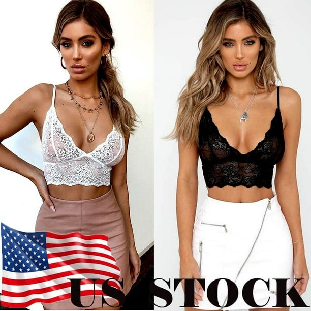 Cheap Women Hollow Out Bralette Solid Color Beauty Back Lace Bra Add Pad  Wireless Tank Top Sexy Lingerie