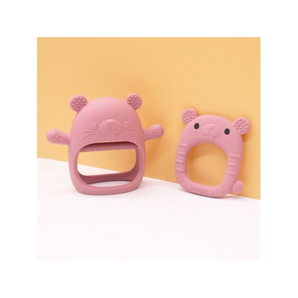 2pcs/Set Groundhog Shaped Silicone Teether, Infant Teething Toy, Safe To Boil, Mouth Nesting Gum For Baby, Teething Glove