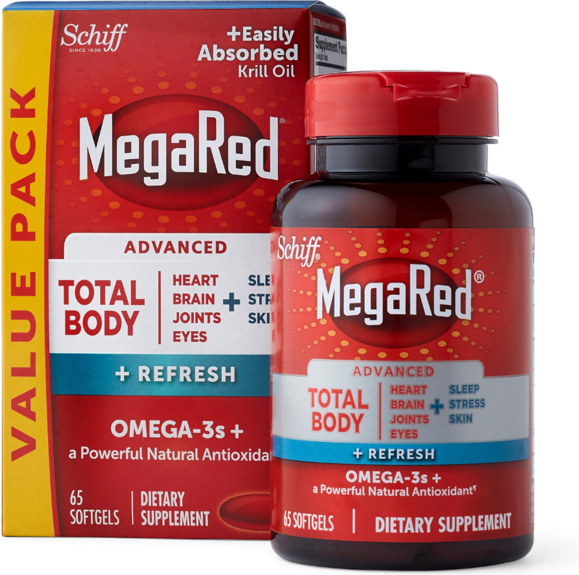 3 Pack MegaRed Advanced Total Body Refresh Omega 800mg 65 ea