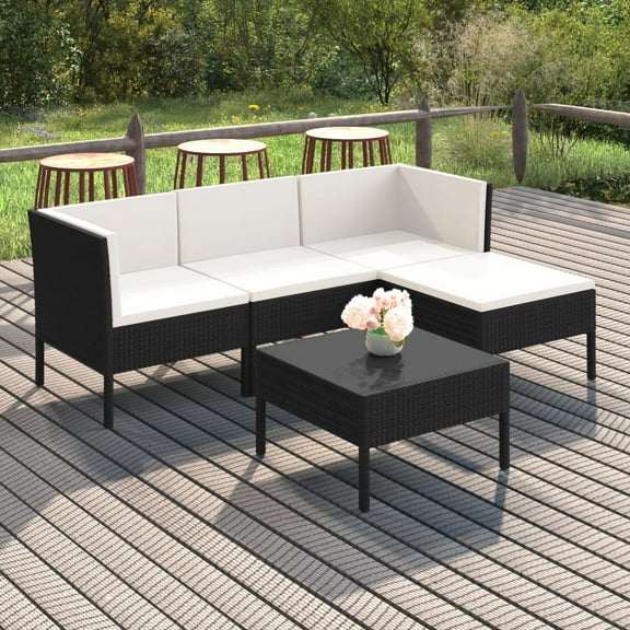 vidaXL 5 Piece Patio Lounge Set with Cushions Poly Rattan Black, 3094376