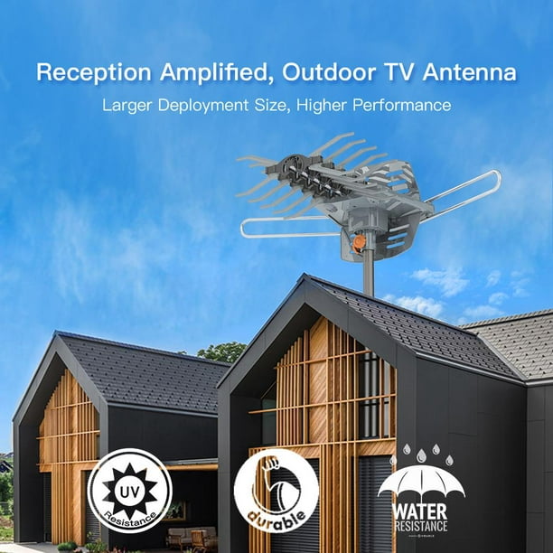 Ktaxon HDTV Antenne Amplifiée Extérieure à Distance Motorisée 360 Degrés Uhf / Vhf 150 Miles Guide en Queue d'Aronde Sans Support