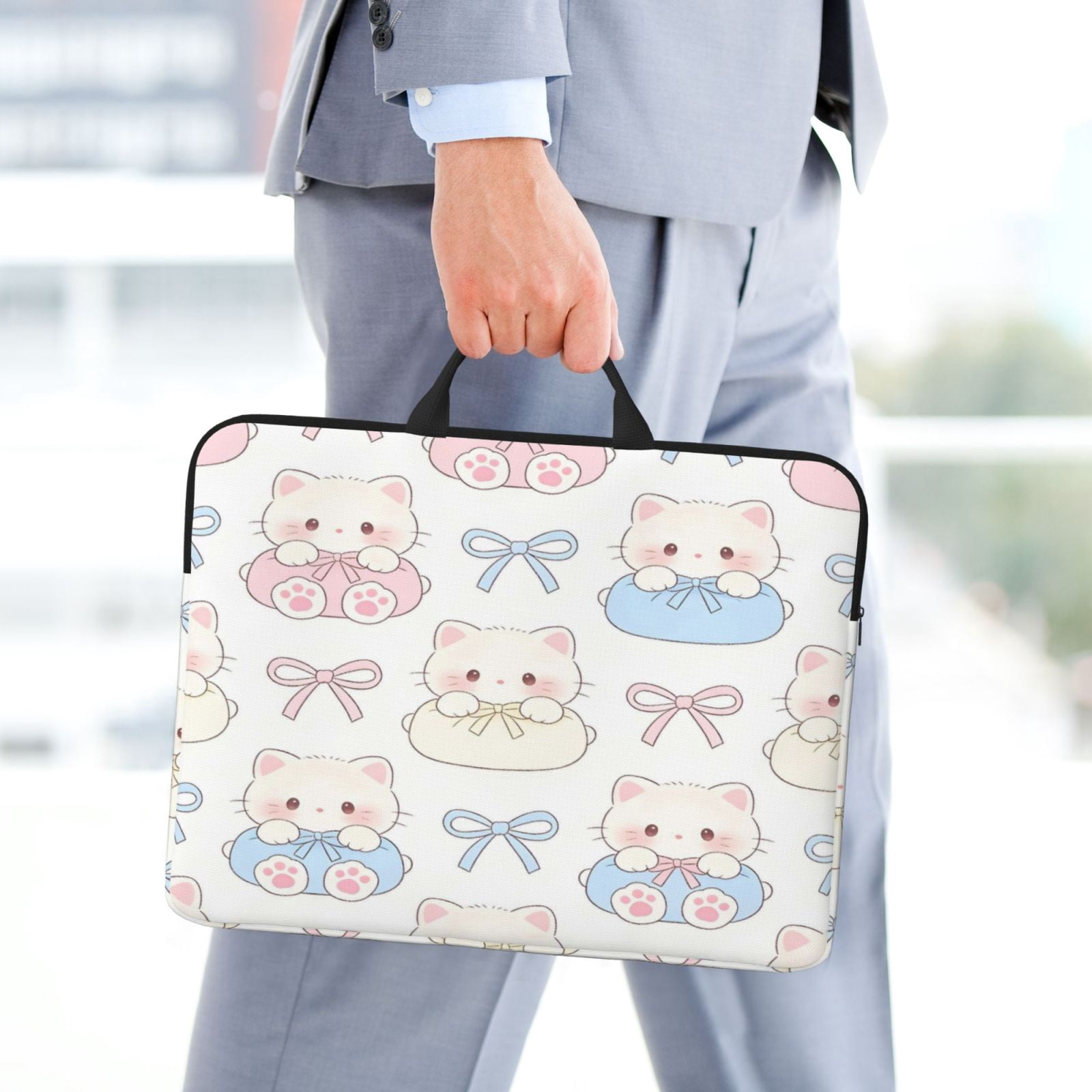 Laptop Sleeve Bag For Women Men 14inch Waterproof Durable Protective Computer Carrying Cover Handle Laptop Case Bag Bow And Cat