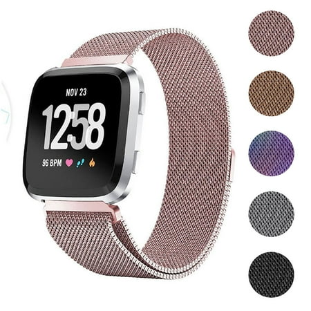Gold Ladies Watch Band EEEKit Stainless Steel Large Loop Strap Wrist Band Replacement Metal Bracelet Wristbands for Women Men Compatible with Fitbit Versa & Fitbit Versa Lite Fitness Watch ()