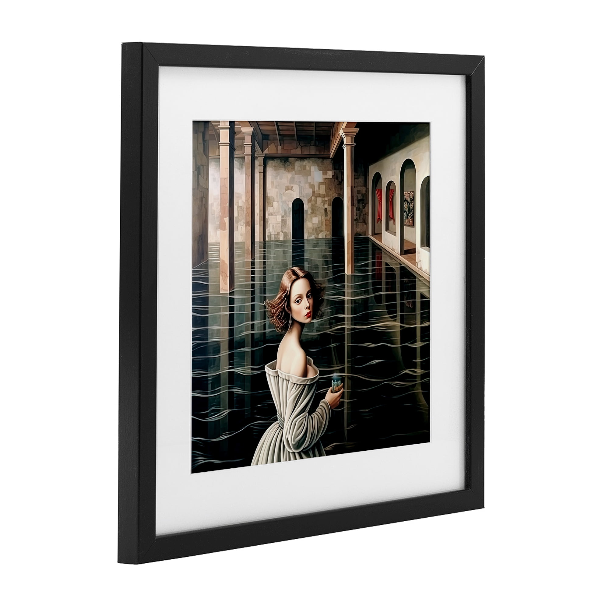 Portal Of Reflections Black Framed Print Under Glass, design by Sasha