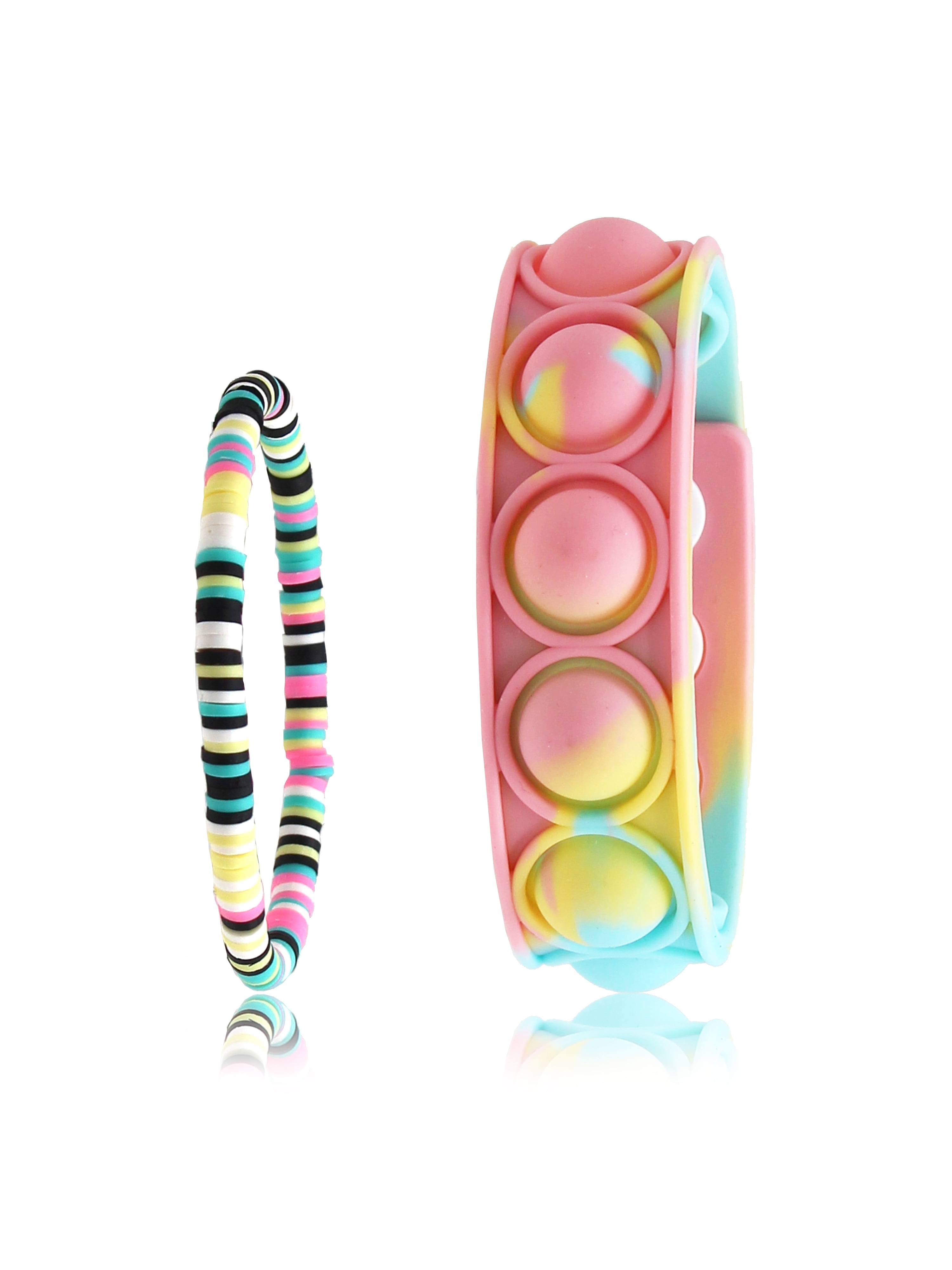Justice Female Child Silicone Watch Bracelet Set in Pastel Colors Popper Fidget Band
