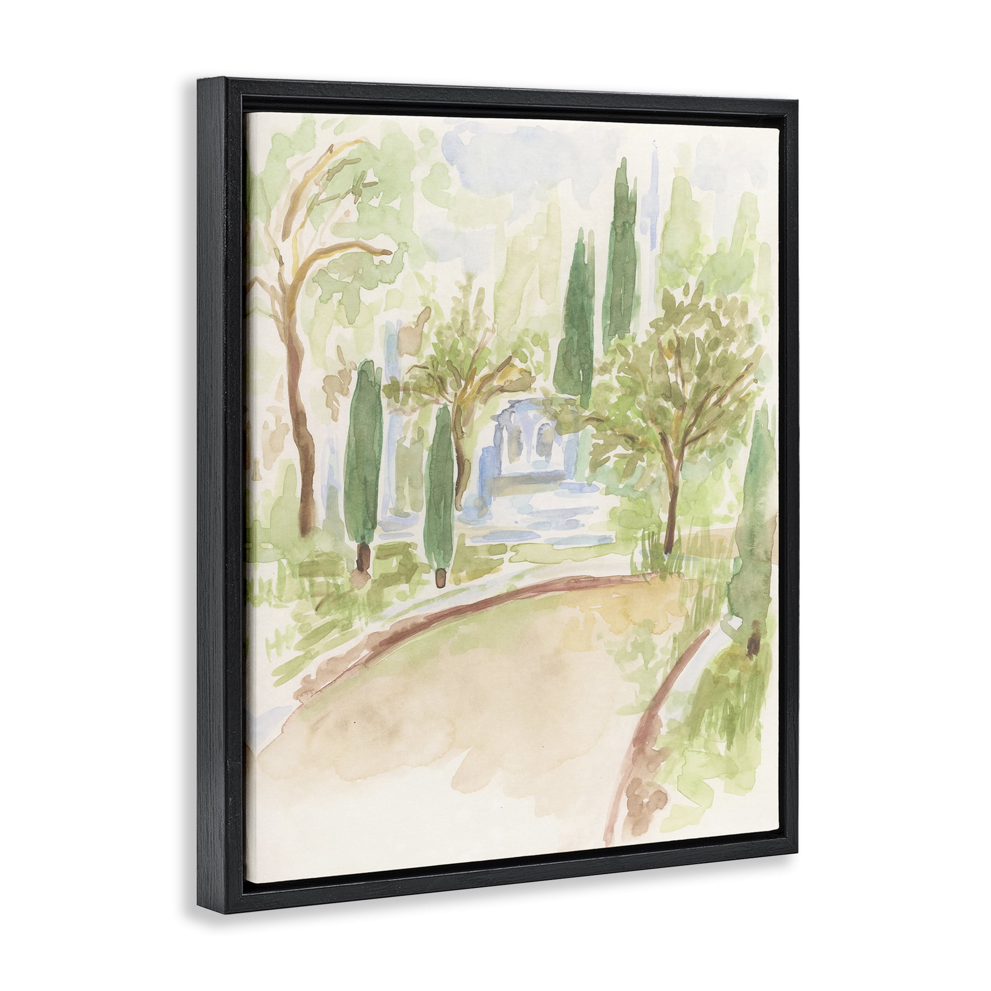 Stupell Industries Path to Cottage Abstract Landscape & Nature Painting Black Floater Framed Canvas Art Print Wall Art, 25 x 31