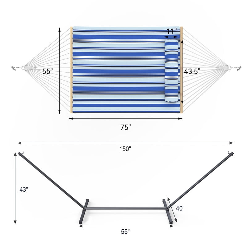 MIHOVER Heavy Duty Double Hammock with Stand - 500 lbs Capacity, Easy Setup & Detachable Pillow for Indoor/Outdoor Relaxation