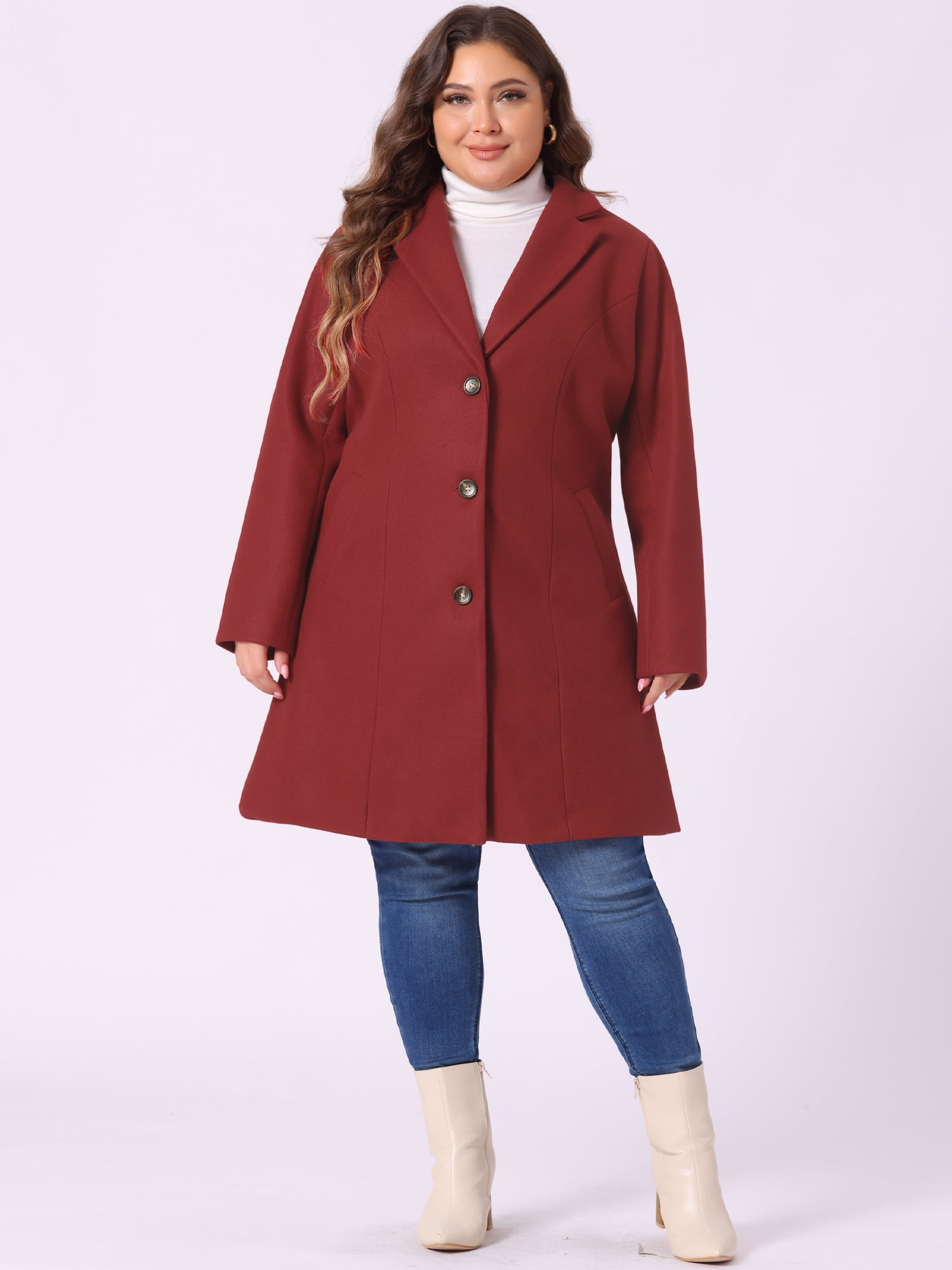DARING DIVA Women's Plus Size Notched Lapel Single Breasted Trench Coat 4X Dark Red