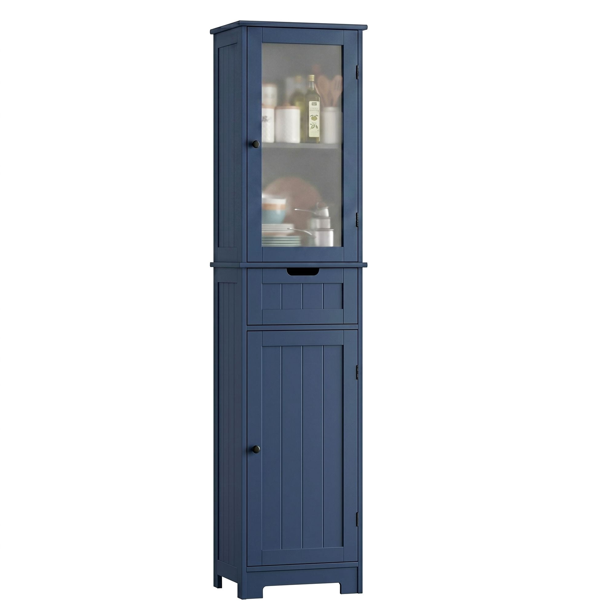 Homfa Narrow Kitchen Pantry Storage Cabinet, 67" Slim Pantry Cabinet with Drawer and Door, Space-Saving Freestanding Storage Cabinet for Small Place, Blue