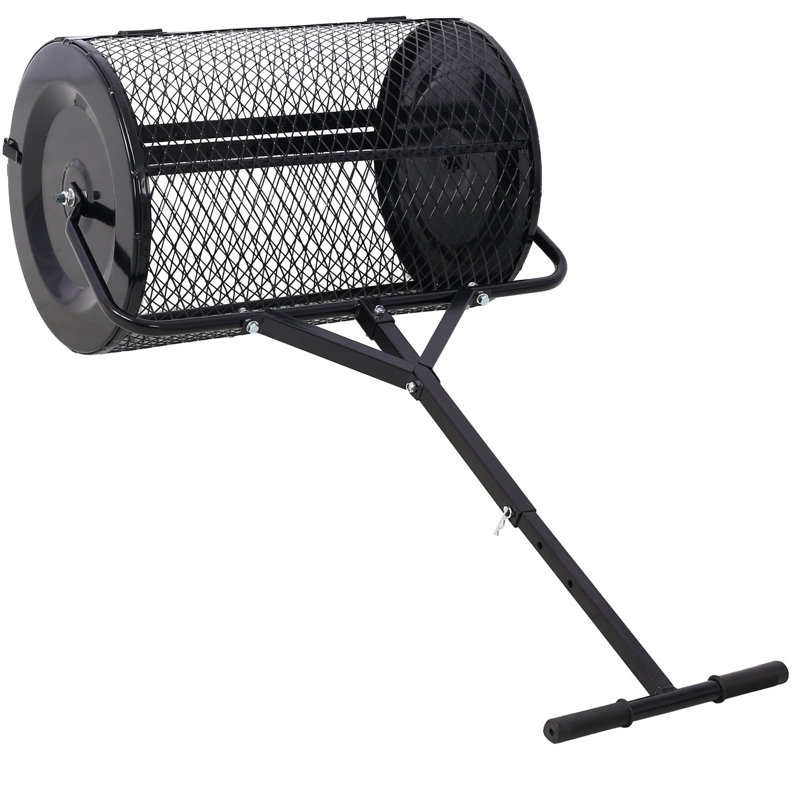 , Peat Moss Spreader 24inch,Compost Spreader Metal Mesh,T shaped Handle for planting seeding,Lawn and Garden Care Manure Spreaders Roller ,heavy duty, Black ,Steel ,