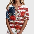thumbnail image 4 of KDDYLITQ 250 Anniversary Usa Shirts Womens Usa Star Stripes Short Sleeve Clothes Usa Flag Button V Neck Fourth Of July Blousees Birthday Comfy T-Shirts Vermilion XL, 4 of 5