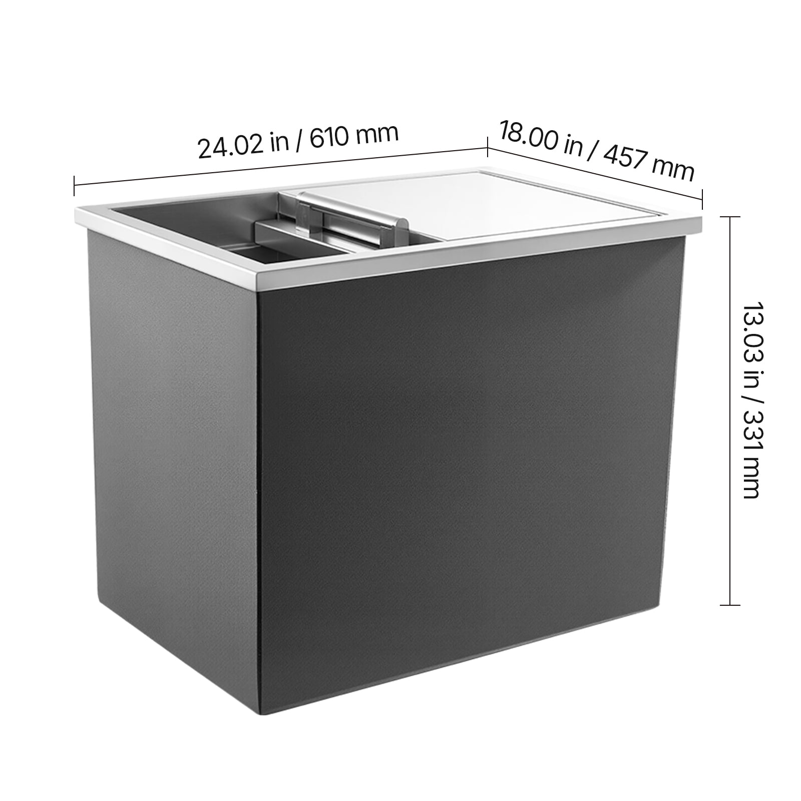 KFFKFF Stainless Steel Drop-In Ice Chest, 24"L x 18"W x 13"H Cooler, 57.8 Quart Capacity with Sliding Lid for Outdoor Kitchen, Patio Bar, and Beverage Storage, Includes Drain-Pipe Set