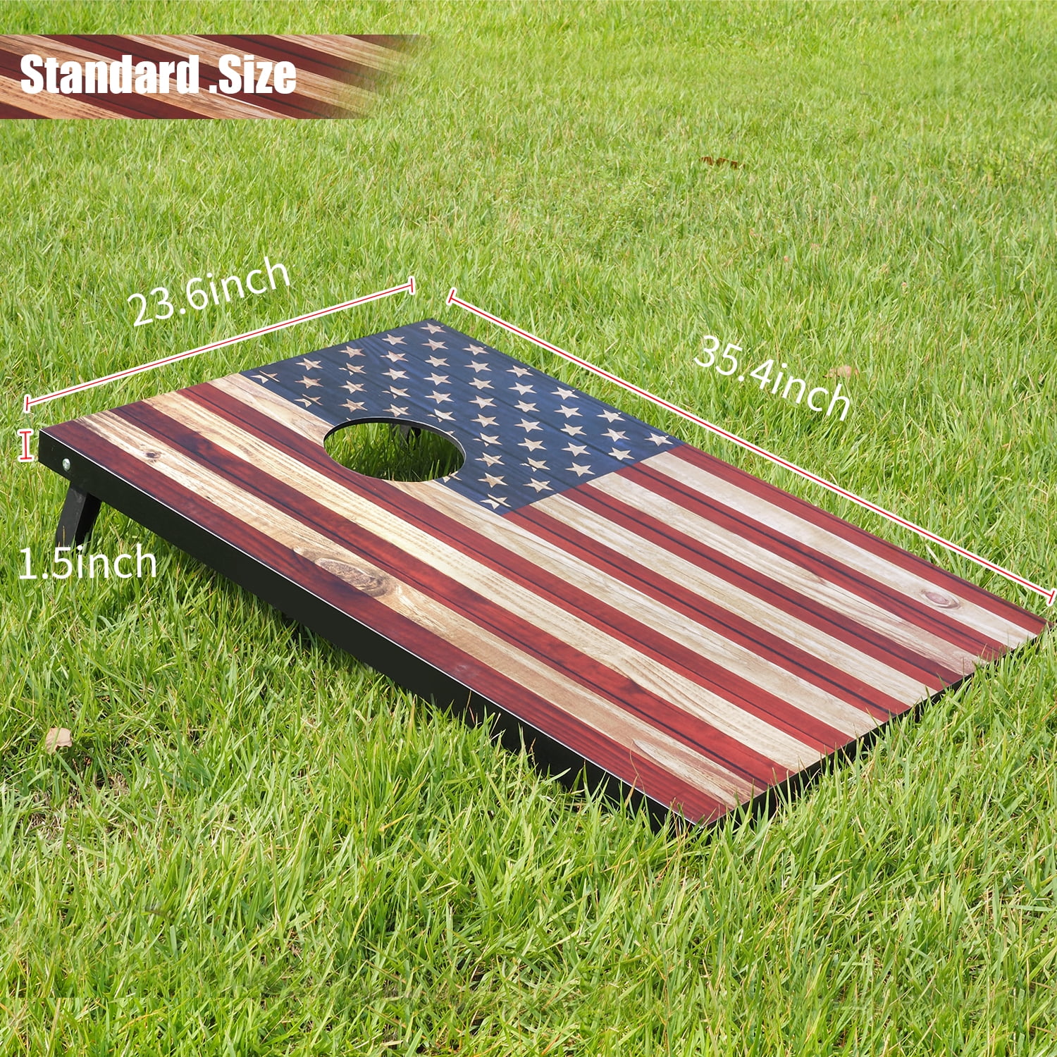Cometoss Classic Cornhole Set 3'x2' Outdoor Games- Includes 2 MDF Wood Boards 35.4x23.6 Inch,8 12 Ounce Corn Hole Bean Bag Cornhole Set. (America Flag)