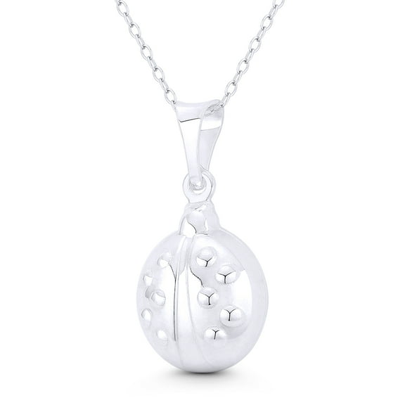 Ladybug Insect Charm Hollow 3D 32x15mm (1.3x0.6in) Pendant & Chain Necklace in .925 Sterling Silver