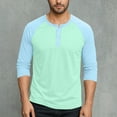 thumbnail image 2 of FRSASU Men's Henley Shirt Fall Crewneck Color Block Slim Fit Long Sleeve T Shirts Button up Tees Green, 2 of 7