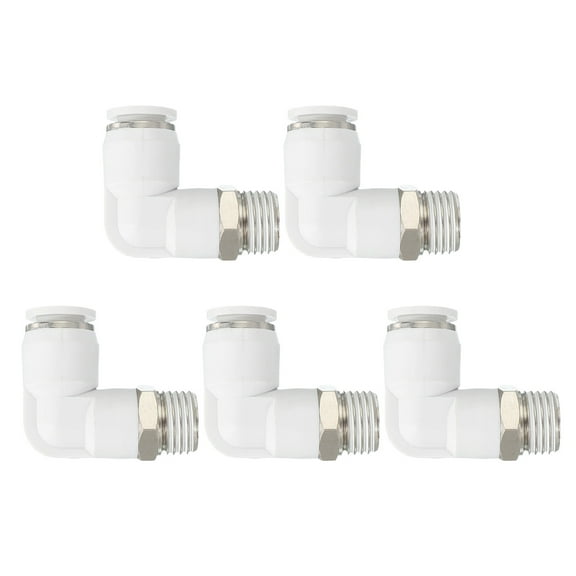 1/4"PT Push to Fitting, 5 Pack 8mm Pneumatic Air Quick Connector Male Thread 90 Degree 4mm Tubing Elbow Air Tube Fitting Pneumatic Quick Adapter, White