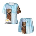 thumbnail image 4 of Picia Funny Cat Taking a Bath Pajamas Sets for Women Soft Short-Sleeved Pjs with Lounge Shorts Two Piece Sleepwear-Medium, 4 of 9