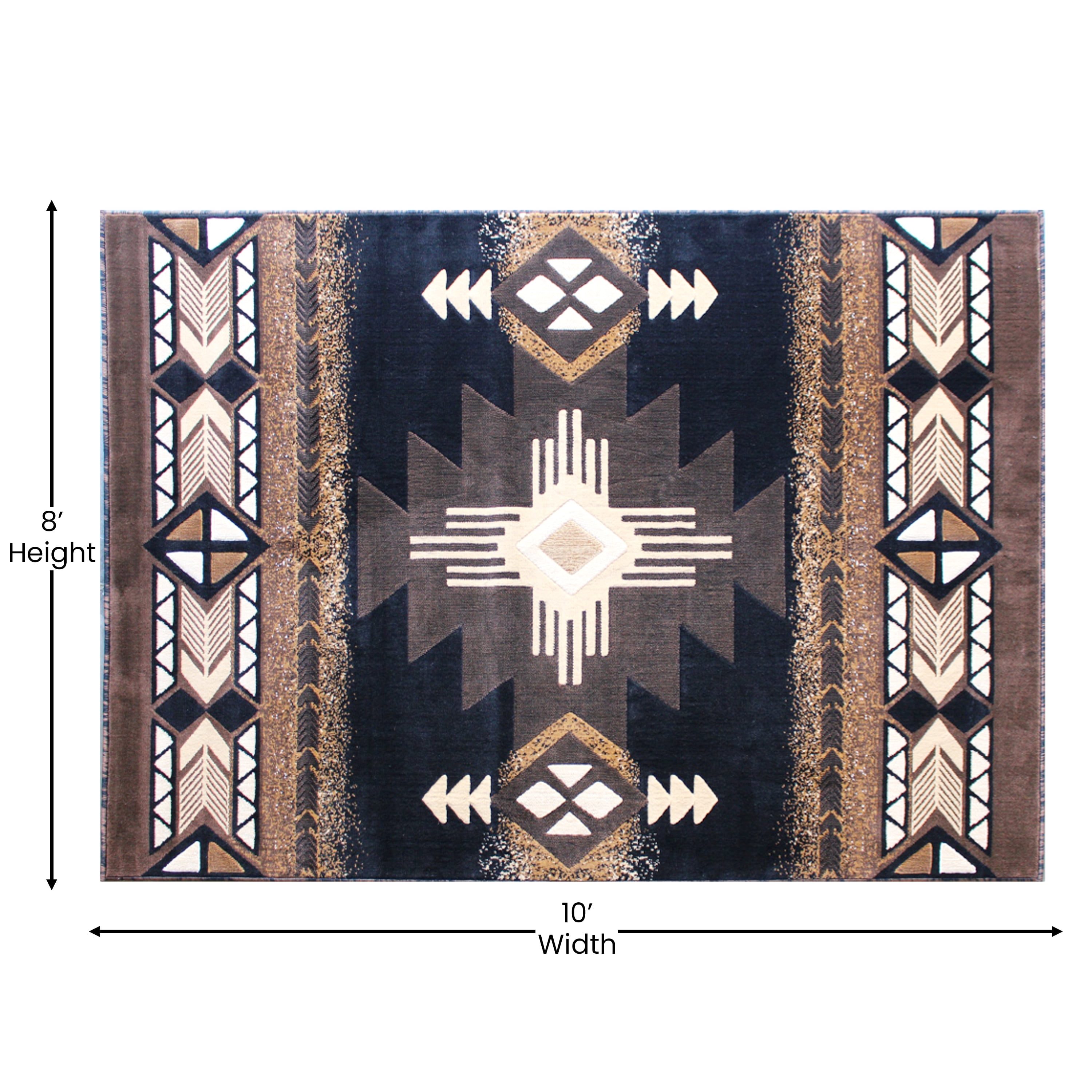 BizChair South West Native Area Rug Design C318 Black (8 Feet X 10 Feet)
