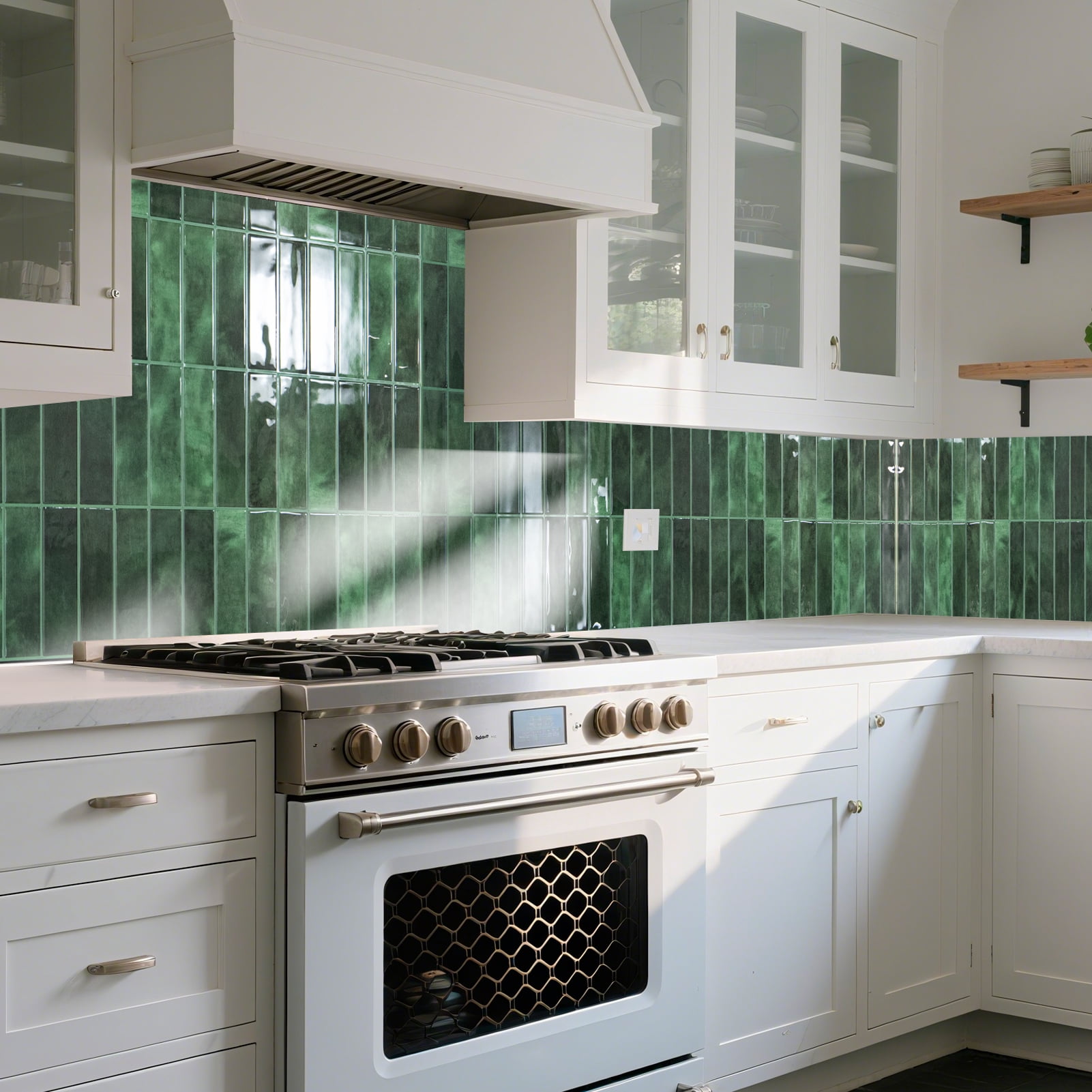 10Pcs Peel and Stick Backsplash Tile,11.4'' x 9'' Subway Tile,Self-Adhesive Wall Tiles for Kitche,Bathroom,RV,Thicker Design in Green