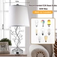 thumbnail image 6 of Set of two 24.5-inch modern table lamps in silver design, suitable for living rooms and bedrooms, equipped with 2 USB charging ports, white bedside lamp, unique vine leaf shape, suitable for reading, 6 of 7