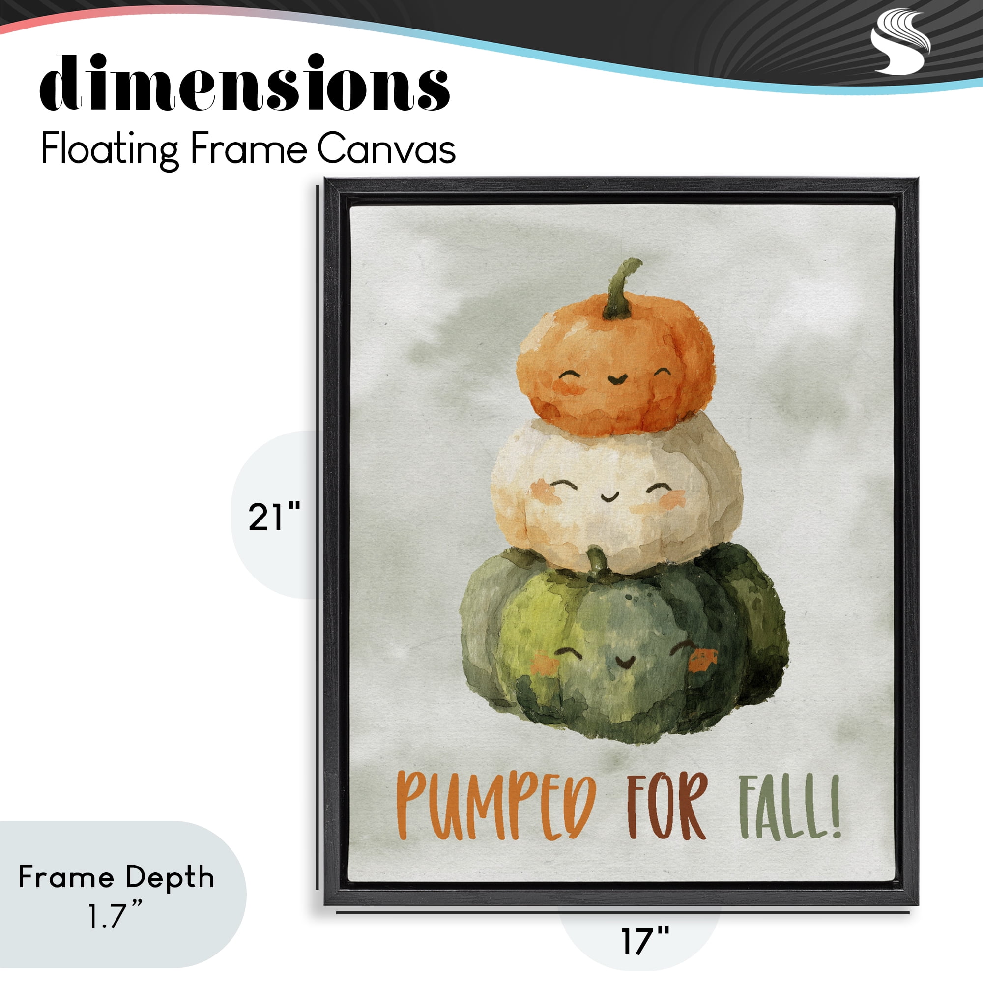 Stupell Industries Smiling Pumpkins Pumped For Fall Black Framed Floater Canvas Wall Art, design by Ziwei Li
