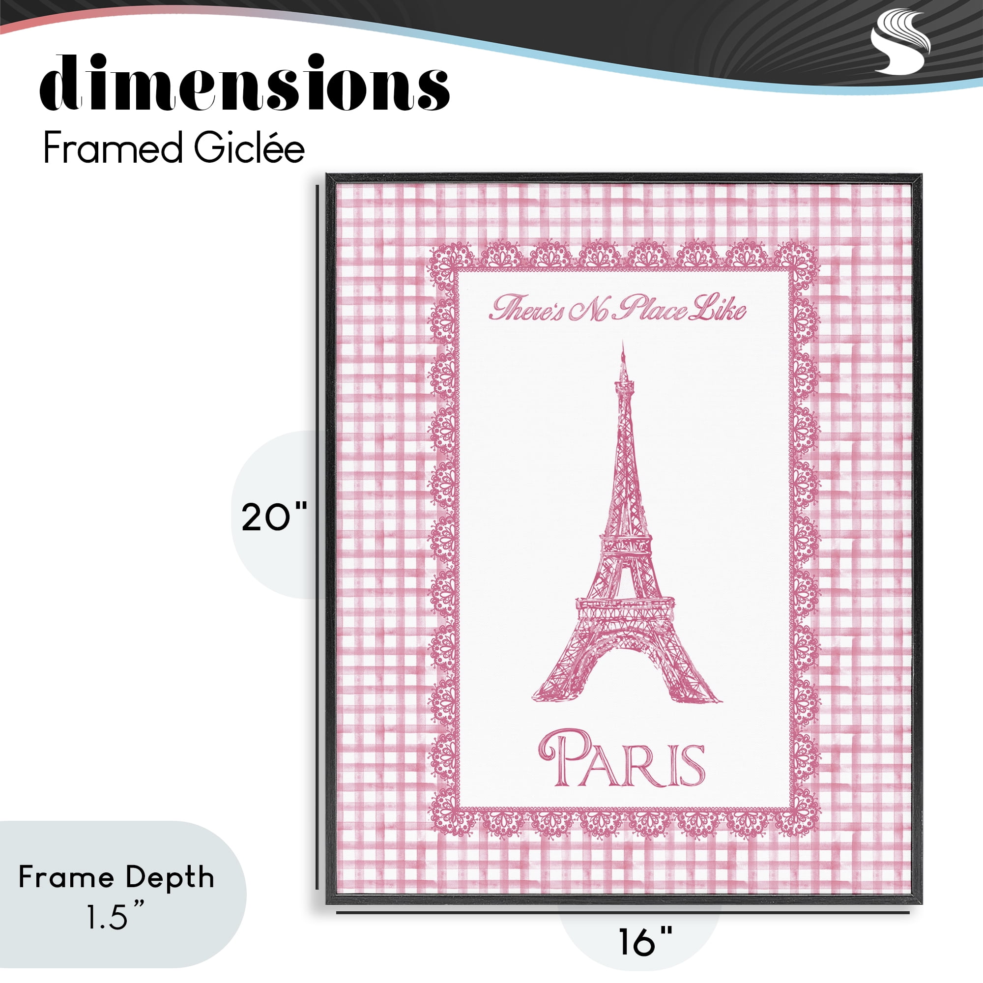Stupell Industries No Place Like Paris Pink Lace Black Framed Giclee Art, design by Conrad Knutsen
