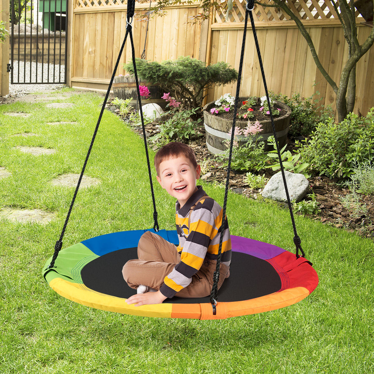 Goplus 40" Flying Saucer Tree Swing Indoor Outdoor Play Set Swing for Kids colorful - image 3 of 10
