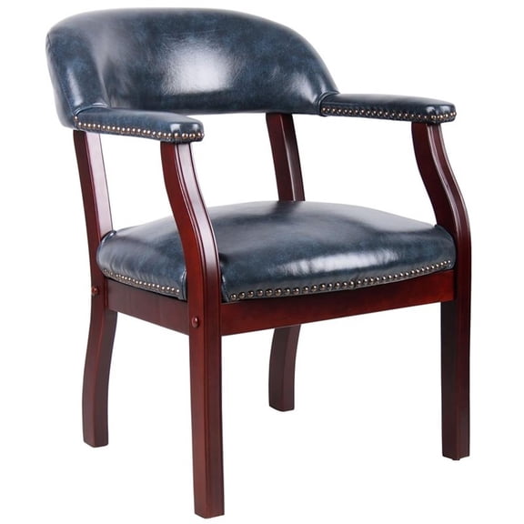 Pemberly Row Contemporary Captains Chair in Blue and Mahogany