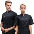 thumbnail image 3 of Gyexs Chef Coat Jacket for Women Casual Cover Up Button Down Tops Short Sleeve Work Wear (Black, Size XXL), 3 of 7