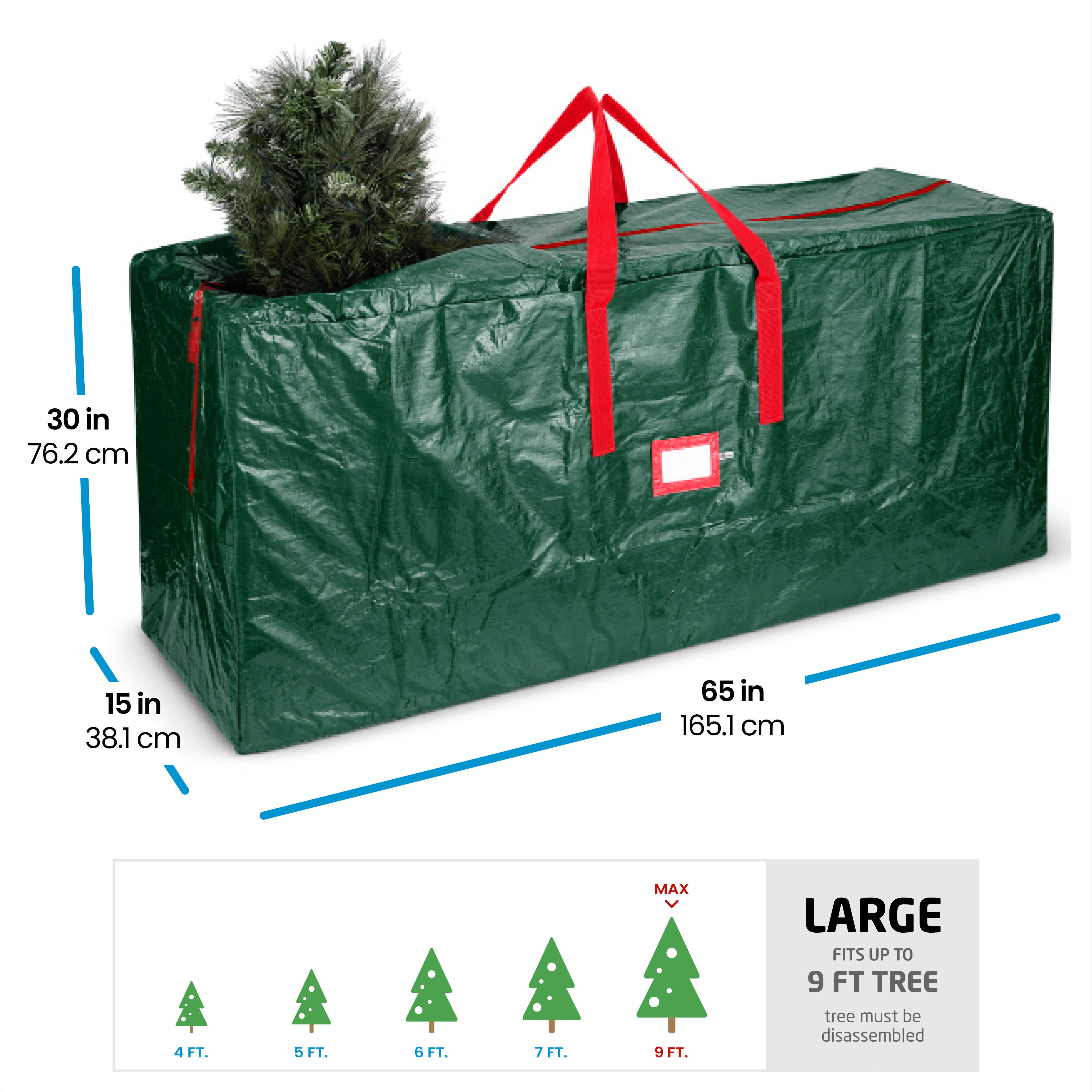Sleek Dual Zipper & Card Slot Durable Handles Fits Up to 9 ft Premium Jumbo Christmas Tree Storage Bag Tall Artificial Christmas Trees 5 Year Warranty Xmas Bag Made of Tear Proof 600D Oxford 