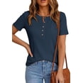 thumbnail image 3 of PRETTYGARDEN Waffle Knit Tops for Women Short Sleeve Henley Shirts Summer Blouses Dressy Casual Spring Fashion Clothes, 3 of 10