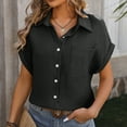 thumbnail image 2 of ORT Womens Short Sleeve Button up Dress Shirt Textured Collared Summer Work Blouse(Black,XL), 2 of 8