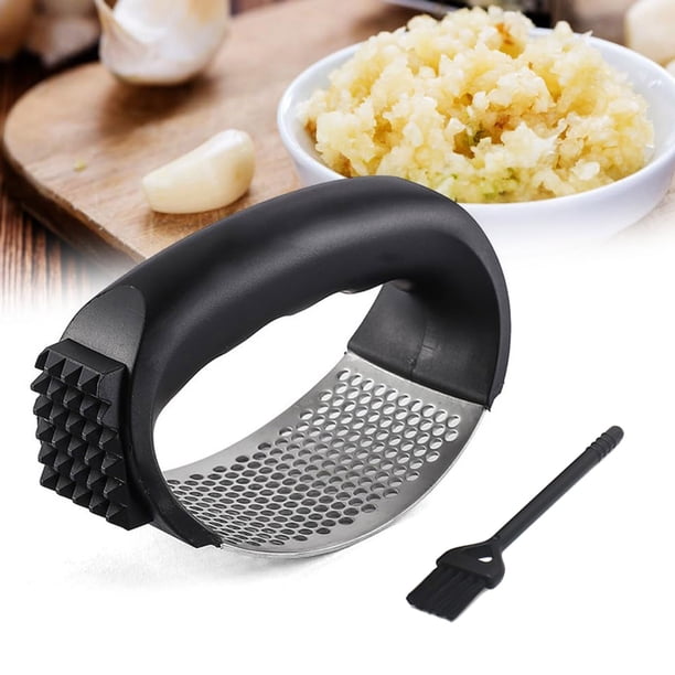Xihbxyly Prensa de Ajo de Acero Inoxidable, Picadora de Ajo de Fácil Manejo, Duradera y con Pelador, Fácil de Limpiar, Ideal para Chefs Caseros, Incluye Cepillo de Limpieza.