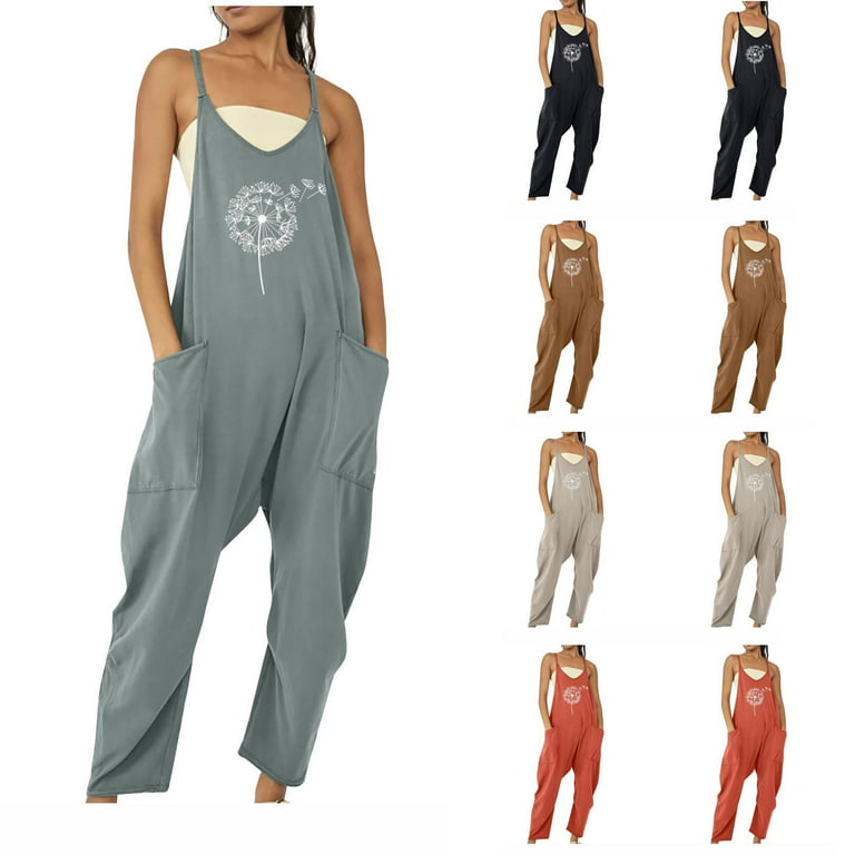 Jumpsuits for Women Casual, Wide Leg Jumpsuits for Women Spaghetti Strap  Stretchy Long Pants Overalls with Pockets Deals Under 10 Dollars Random  Stuff