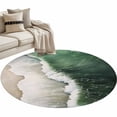 thumbnail image 2 of Dark Green Round Living Room Rugs 3.3 ft, Ocean Wave Beach Scenery Modern Art Washable Area Rug with Non-Slip Sturdy Edge Binding Round Front Door Mat Floor Carpet for Entryway, 2 of 9