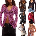 thumbnail image 6 of Douhoow Women Boho Floral Sheer Mesh Shirts V Neck Button Down Long Sleeve Slim Blouse Shirt Tops, 6 of 6