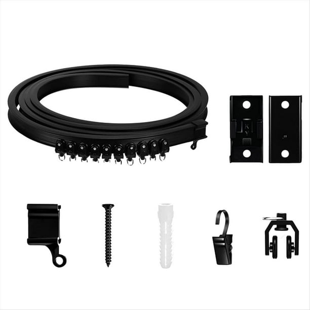Riel de Cortina Flexible y Flexible, Montado en la Pared del Techo, Riel de Cortina Deslizante para RV de Alta Resistencia Curvo Negro de 3 Metros