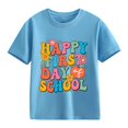 thumbnail image 3 of Kids Happy First Day Of School Floral Letter Graphic T Shirt Crew Neck Soft Cotton Short Sleeve Tee for New Term Entrance and Kindergarten Daily Classroom Outfits Light Blue 130, 3 of 7